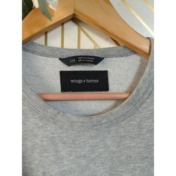 Wings + Horns Men's Sweatshirt Grey Gray Terry Crewneck Sweater Size Large HEMME - Picture 4 of 6